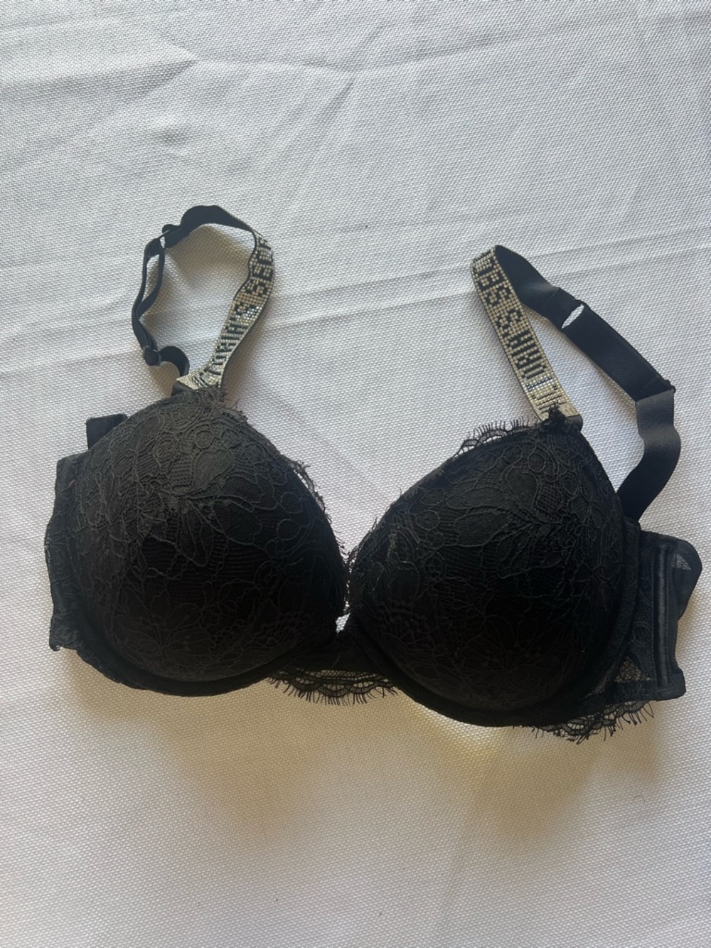 VS Very Sexy Bombshell Push-Up Bra Embellished Straps - Black 34DD add a cup six